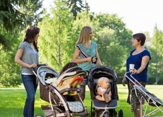 Women, prams and child