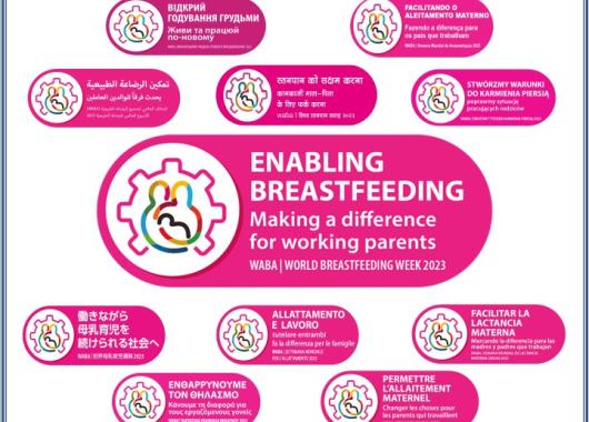 Logo of 2023 World Breastfeeding week with tag line making a difference for working parents