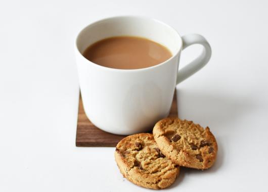 A cup of tea and some biscuits