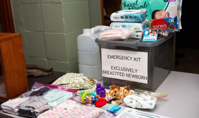 Contents of an emergency kit for an exclusively breastfed newborn baby