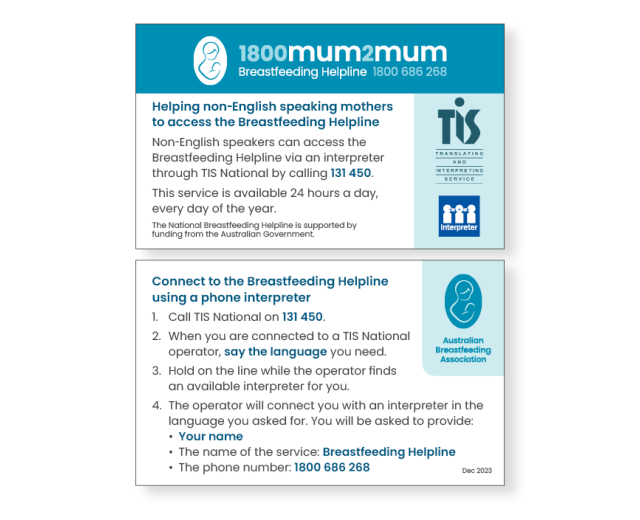 Card - the Breastfeeding Helpline and the Translating and Interpreting Service (TIS)